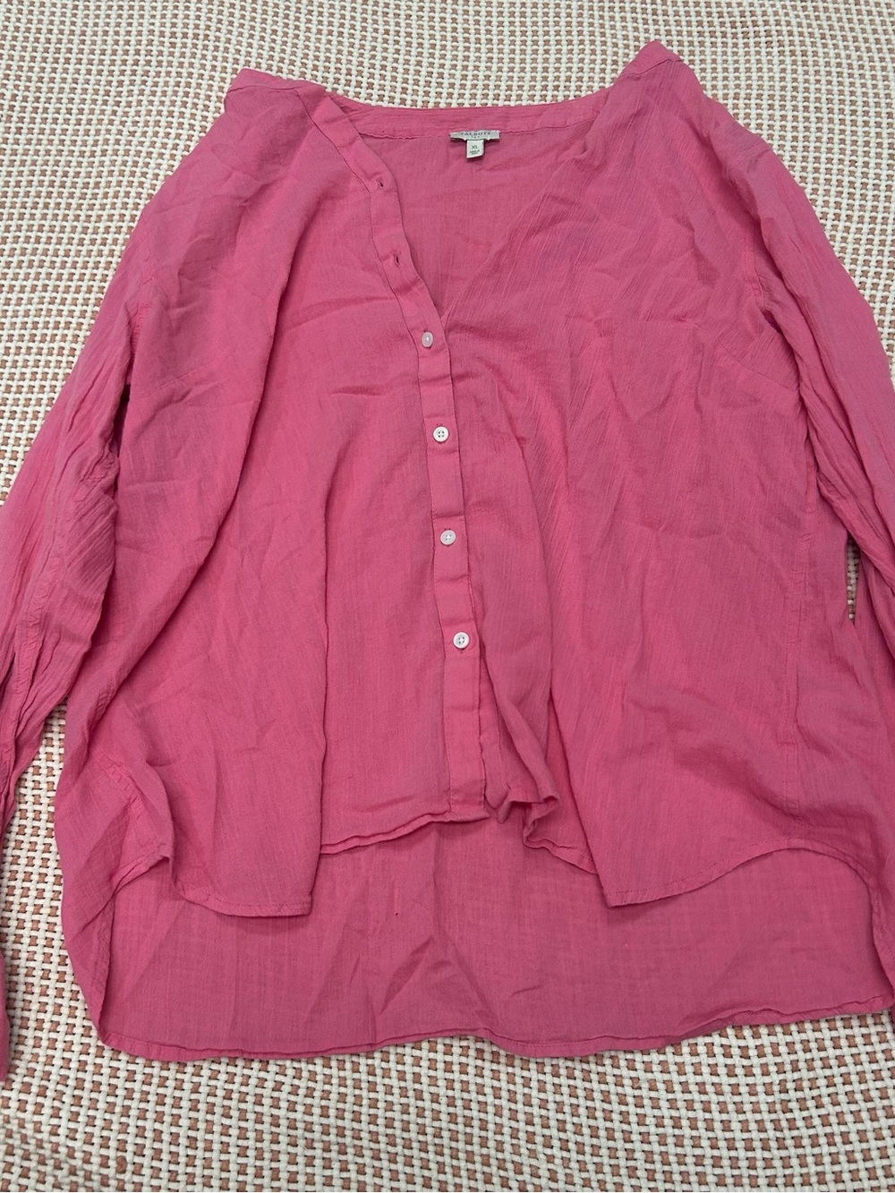 100% Cotton Talbots Pink Button up Blouse Top Size XL in pretty bubblegum Pink